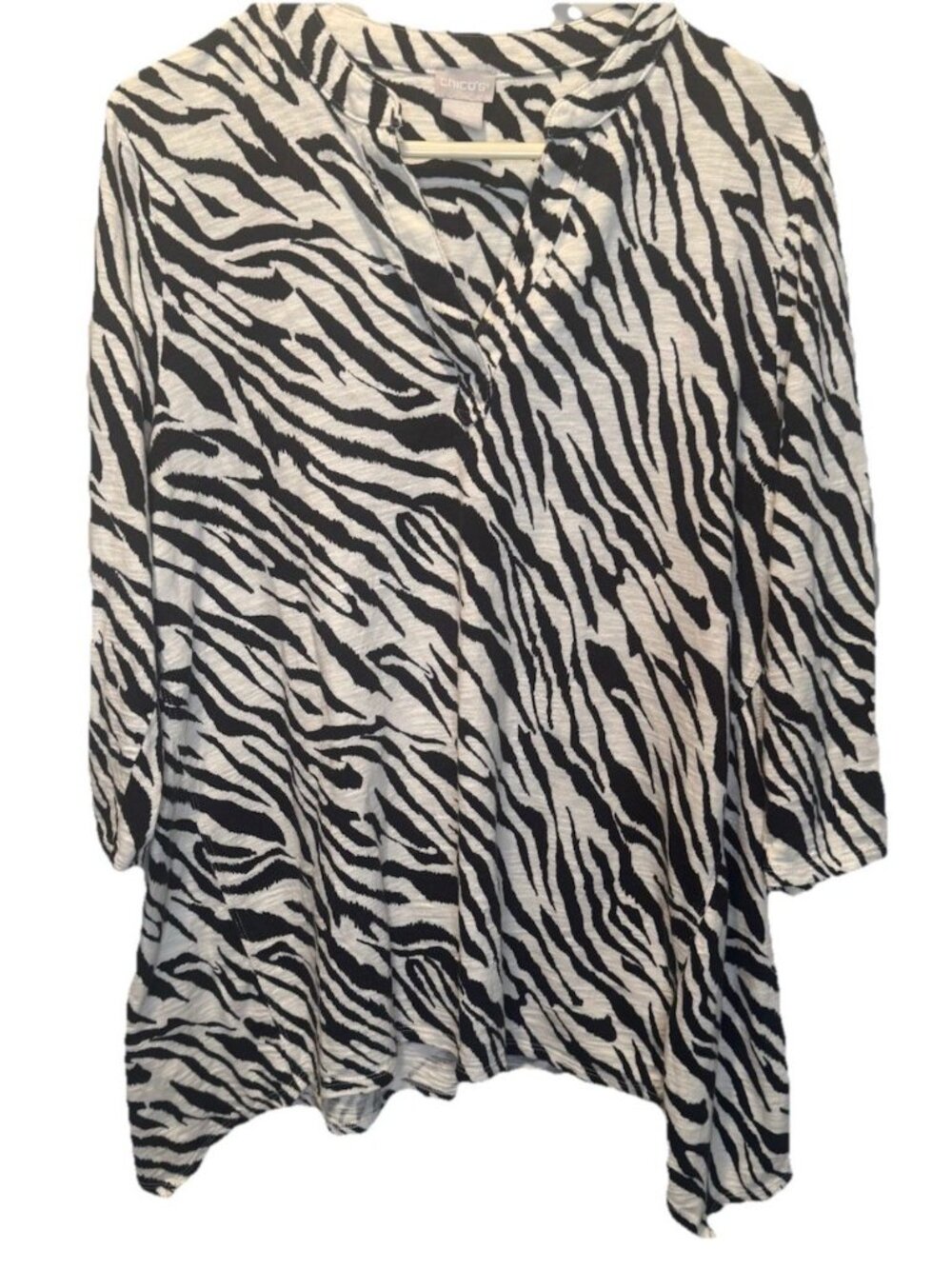Chicos 3/4 Sleeve Zebra Print Cotton Modal Womens Tunic Top 2(L) Artsy Casual